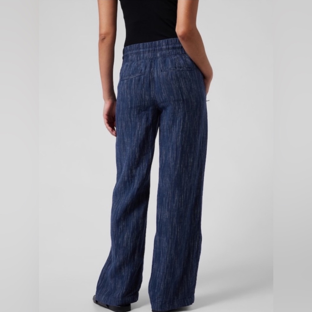 ATHLETA Cabo Linen Wide Leg Pant Dress Blue Textured #657680 Size 6